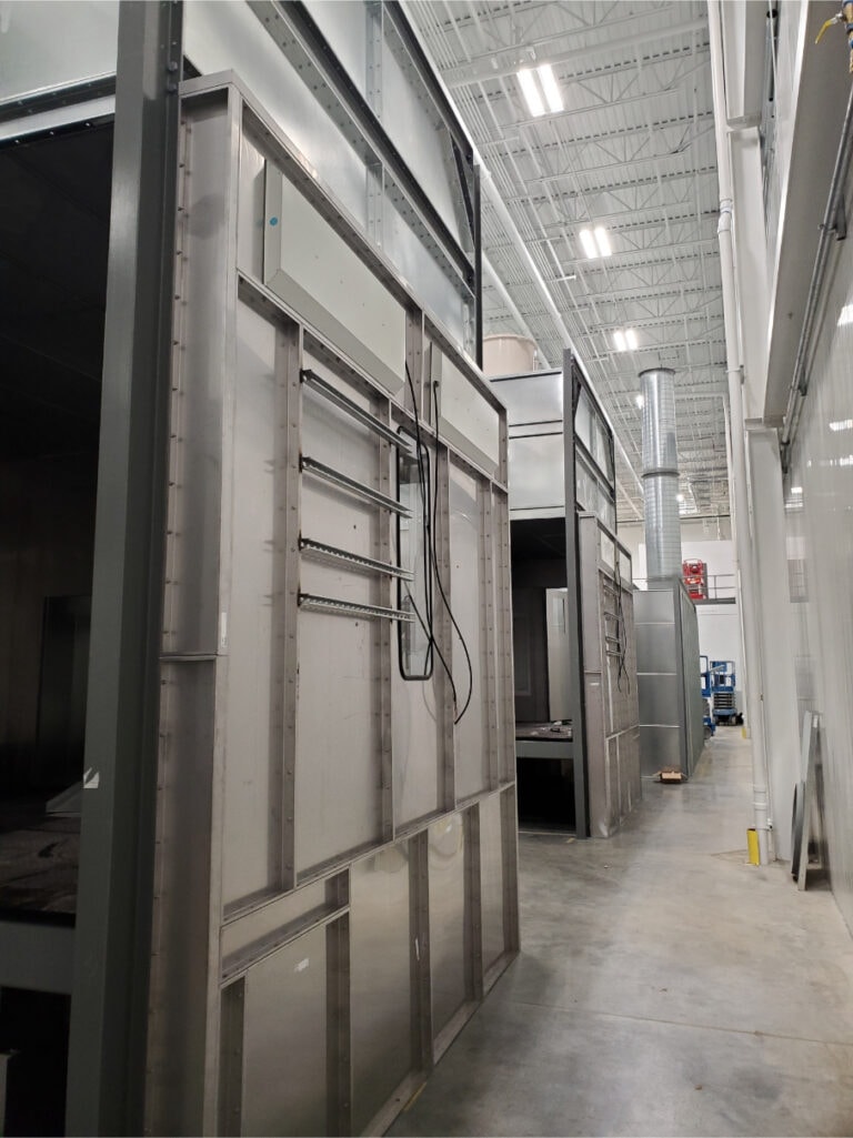 System construction — booth wall panel corridor view