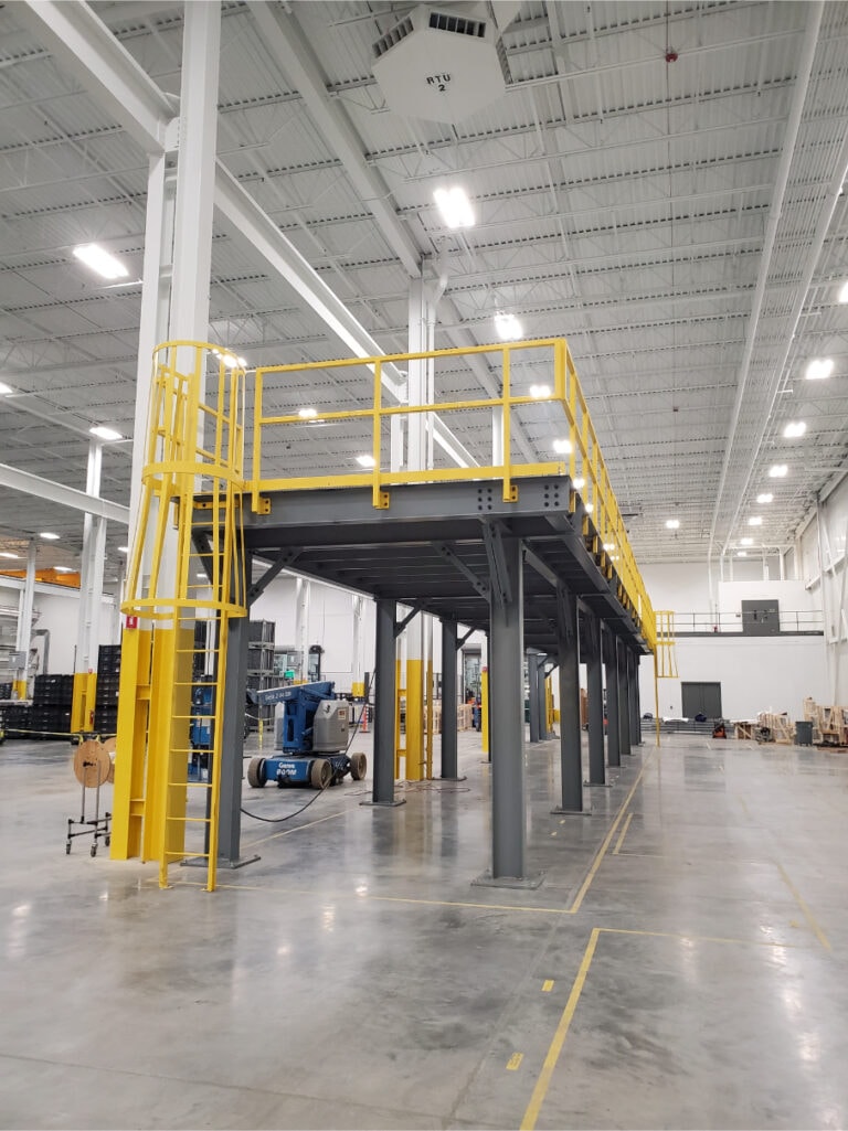 System construction — mezzanine and structural steelwork in progress
