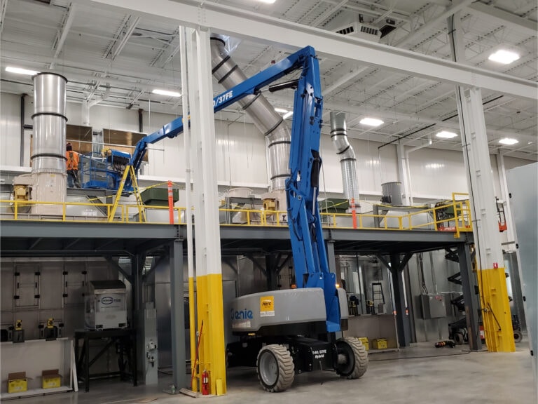 Industrial spray booth — mezzanine lift and booth structure